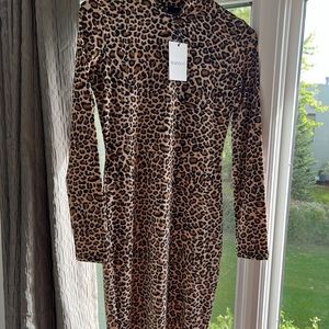 Leopard fitted mock neck dress